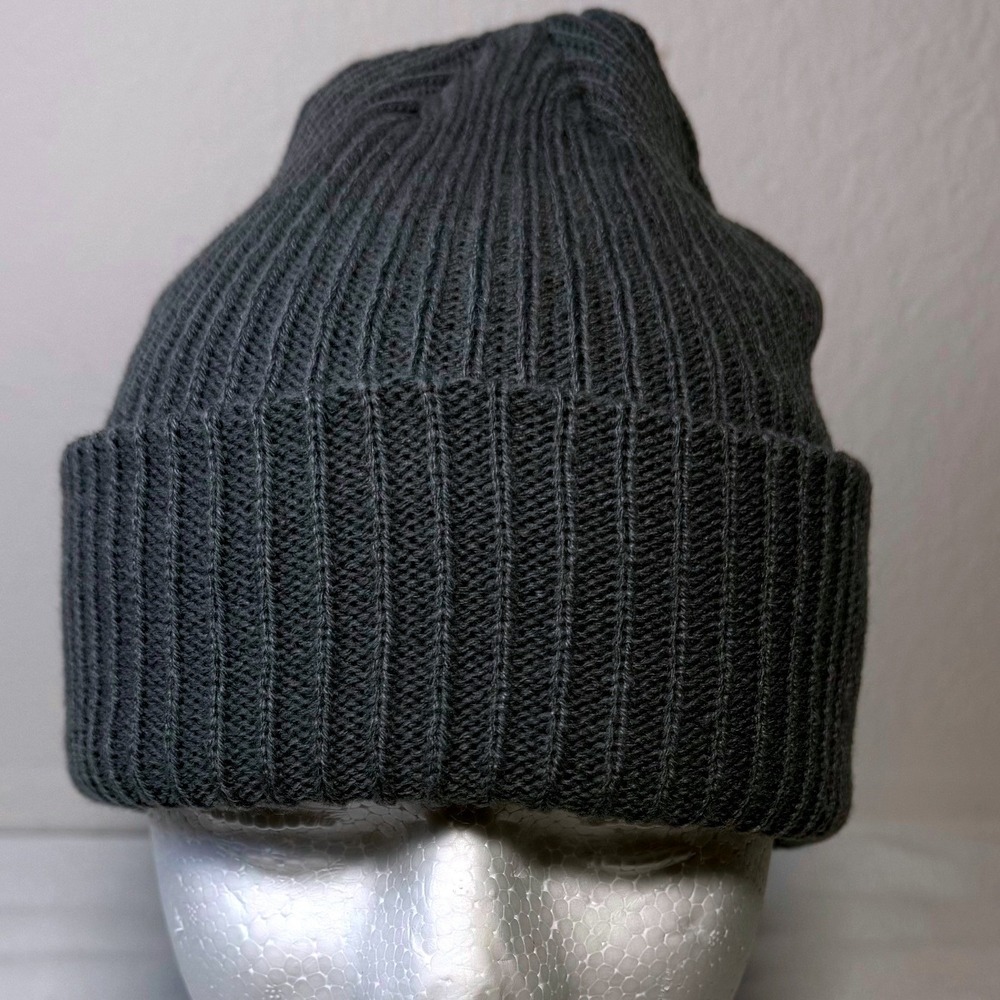 Ribbed Knit Beanie Unisex One Size Grey Winter Hat Streetwear